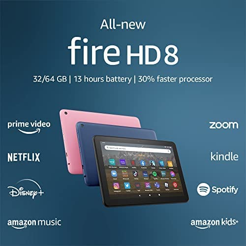 All-new Amazon Fire HD 8 tablet, 8” HD Display, 32 GB, 30% faster processor, designed for portable entertainment, (2022 release), Black