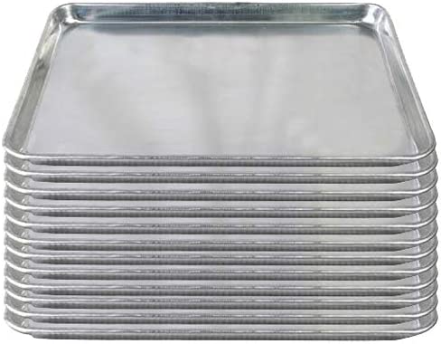 Tiger Chef Full Size 18 x 26 inch Aluminum Sheet Pan Commercial Bakery Equipment Cake Pans 19 Gauge 12 Pack