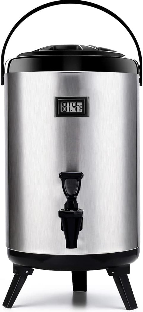 WantJoin Stainless Steel Hot Beverage Dispenser – Insulated Beverage Dispenser Insulated Thermal Hot and Cold Beverage Dispenser with Thermometer – 2.1-Gallons 8 Liters Drink Dispenser with Spigot