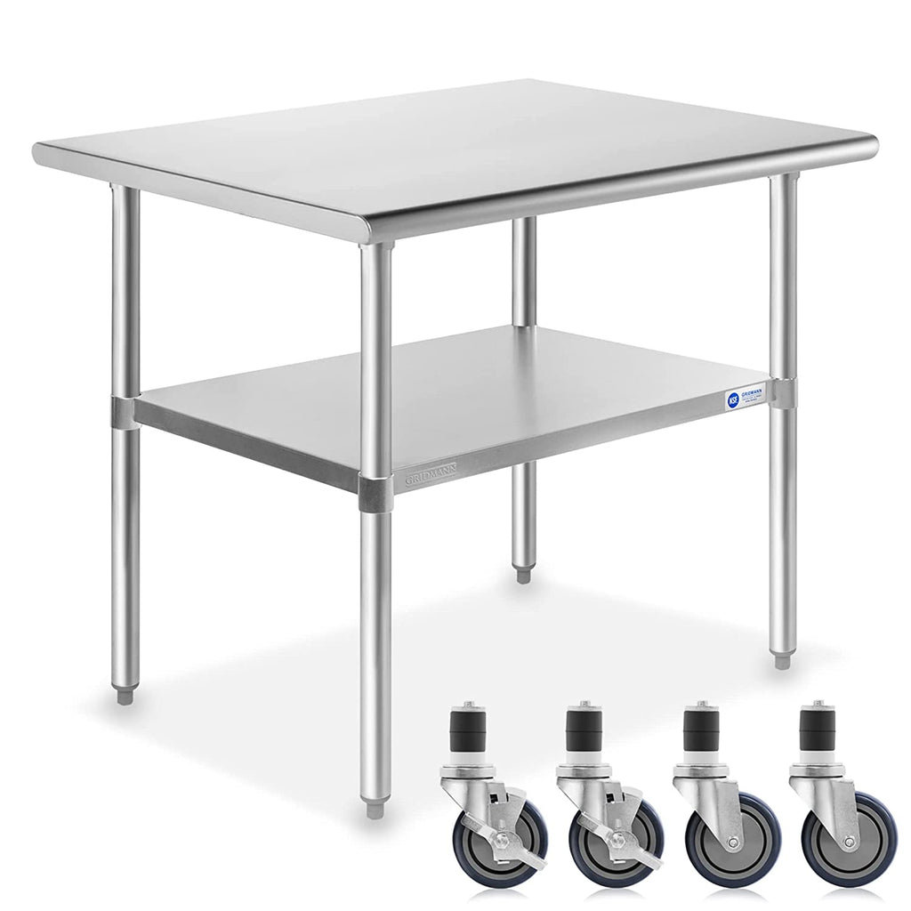 GRIDMANN NSF Stainless Steel Work & Prep Table 36 x 24 Inches with Caster Wheels and Under Shelf for Restaurant, Home, Hote