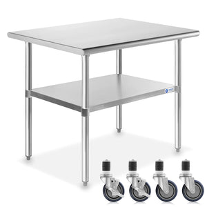 GRIDMANN NSF Stainless Steel Work & Prep Table 36 x 24 Inches with Caster Wheels and Under Shelf for Restaurant, Home, Hote