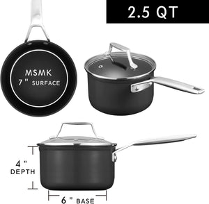 MSMK 2.5 Quart Saucepan with lid, Stay-Cool Handle, Burnt also Nonstick, Scratch-resistant, Induction Cooking Pot