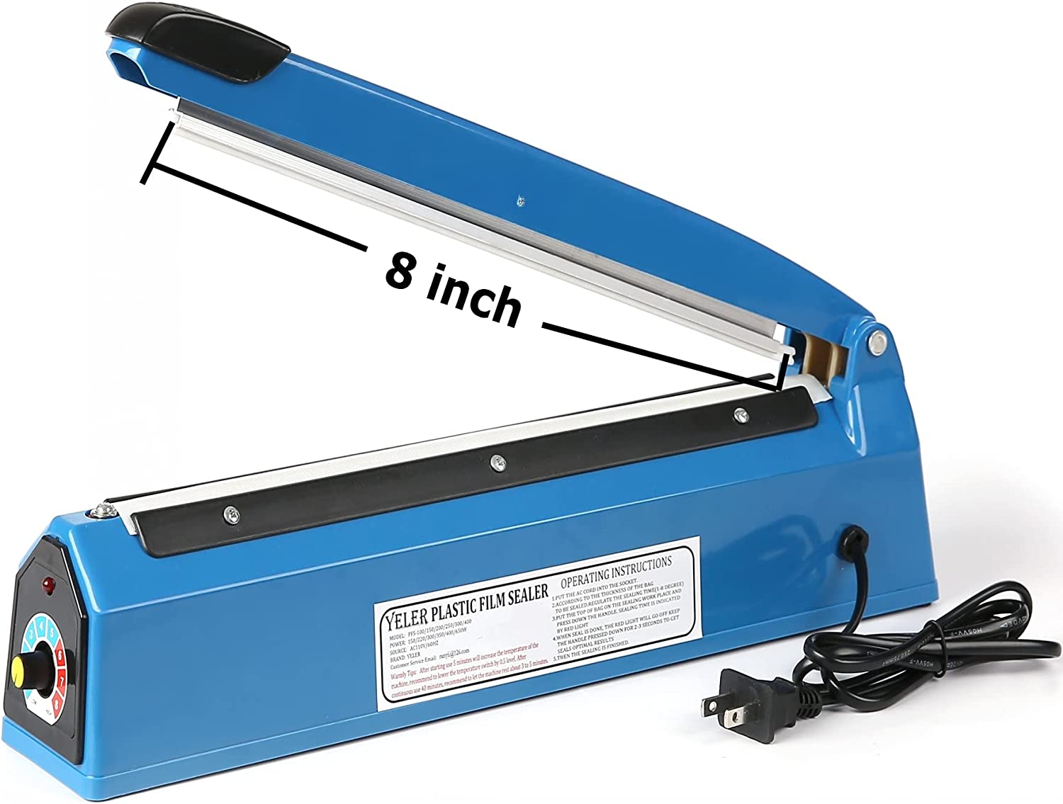 Yeler 8 Inch Impulse Heat Sealer Impulse Bag Sealer,Manual Poly Bag Heat Sealer Machine for Plastic Bags PE PP Bags with Extra Replace Element Grip