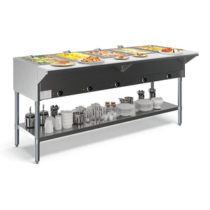 KoolMore 5-Pan Open Well Commercial Electric Stainless Steel Steam Table Food Warmer for Buffets with Undershelf, Warming Control Knobs, and Front Serving Area [240V] (KM-OWS-5), Silver