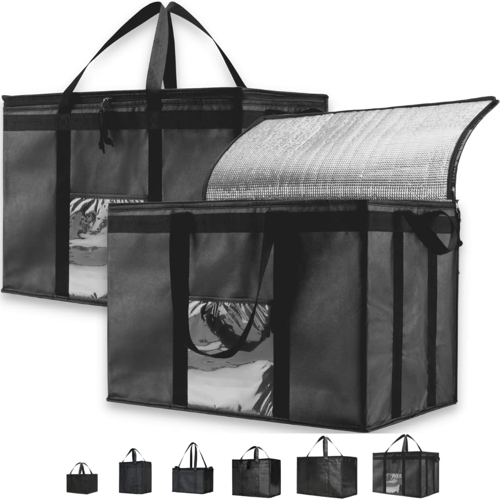 Insulated Bags for Food Delivery XL - 18.1" x 13.8" x 13.8", Commercial Food Delivery Bags, Bottom Plate & Divider & Sturdy Frame - Waterproof & Foldable, Hot and Cold Bags for Catering, Restaurants