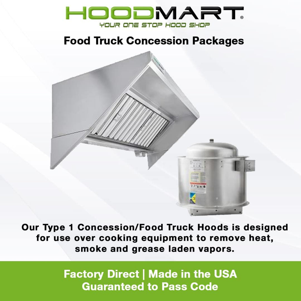 HOODMART 4' Concession Trailer Hood System for Food Truck | Commercial Range Hood with Direct Drive Exhaust Fan | Stainless Steel Kitchen Equipment