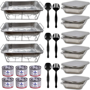 Chafing Dish Buffet Set Disposable | Buffet Servers and Warmers, Buffet Serving Kit | Includes Chafing Fuel, Wire Racks, Foil Pans Full Size, 9x13 Aluminum Pans Disposable, Serving Utensils| 30 Pieces