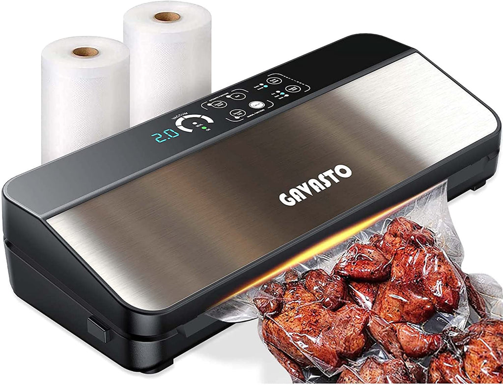 Vacuum Sealer Machine, Digital Display Food Sealer with Built-in Cutter and Bag Storage(Up to 20 Feet Length), Includes 2 Bag Rolls 11”x16’ and 8”x16’, Both Auto&Manual Options,3 Food Modes,2 Pump Speed, Lab Tested, LED Indicator Lights