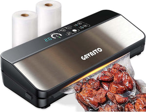 Vacuum Sealer Machine, Digital Display Food Sealer with Built-in Cutter and Bag Storage(Up to 20 Feet Length), Includes 2 Bag Rolls 11”x16’ and 8”x16’, Both Auto&Manual Options,3 Food Modes,2 Pump Speed, Lab Tested, LED Indicator Lights