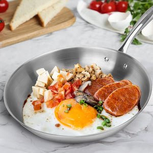 imarku Stainless Steel Frying Pan - 3 Ply Steel Skillet - 12 Inch Stainless Steel Pan-Professional Grade Pans for Cooking
