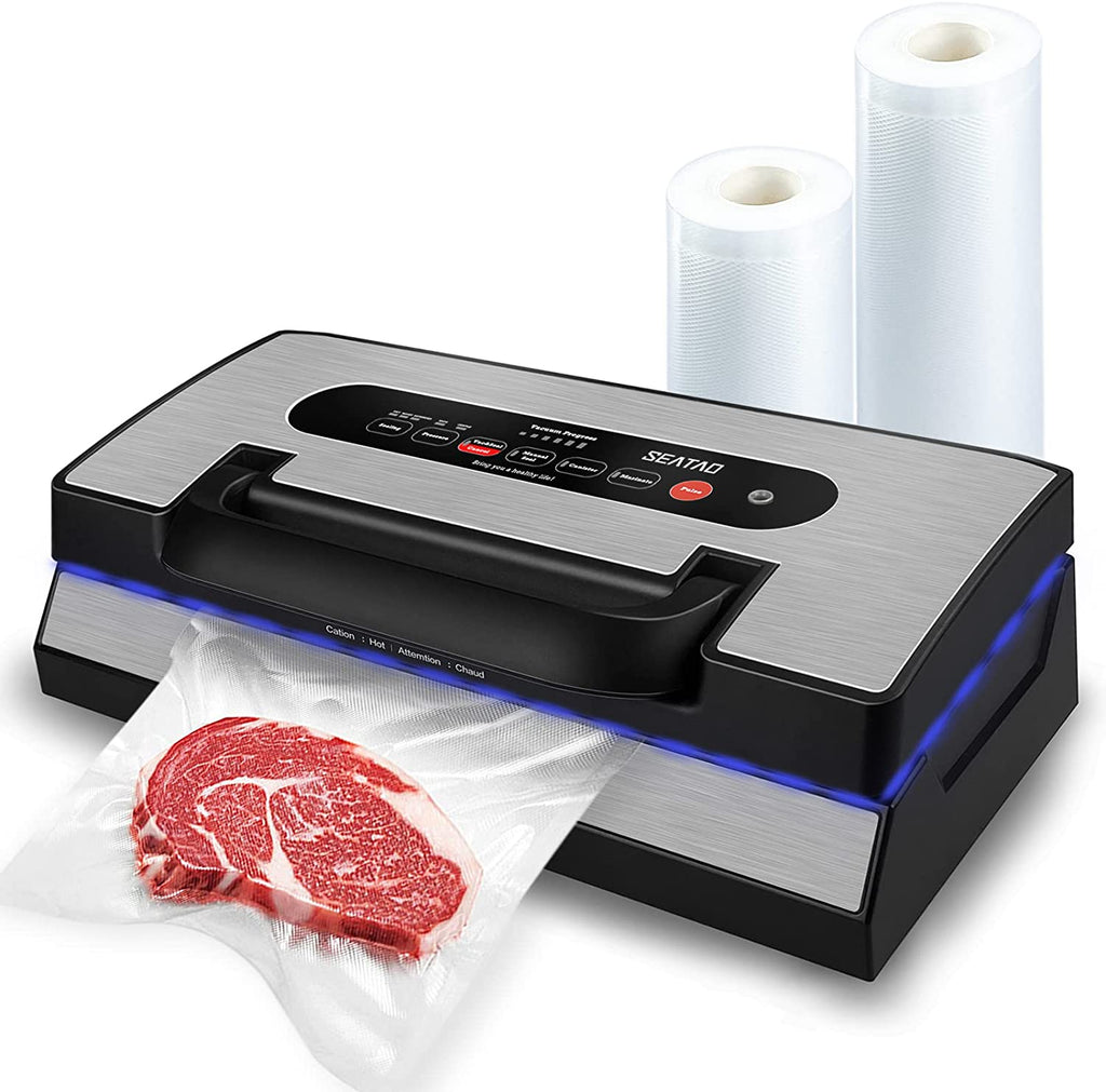 SEATAO VH5188 Automatic Vacuum Sealer Machine, 90kPa Multifunction Commercial Vacuum Food Sealer For Food Preservation, Dry & Moist & Food & Extended Modes, Starter Kit with Built-in Roll Storage & Cutter, Handle Locked Design, LED lights, Double Seal