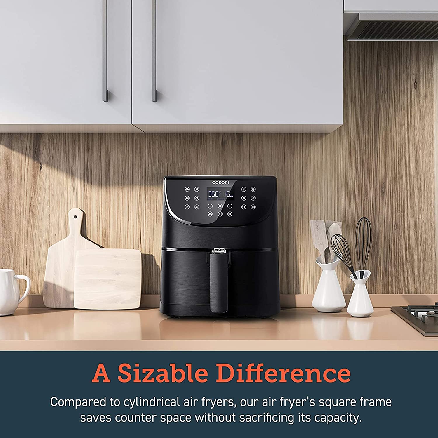 COSORI Pro Air Fryer Oven Combo, 5.8QT Max Xl Large Cooker with 300+ Recipes, One-Touch Screen with 11 Presets and Shake Reminder, Nonstick and Dishwasher-Safe Detachable Square Basket, Black