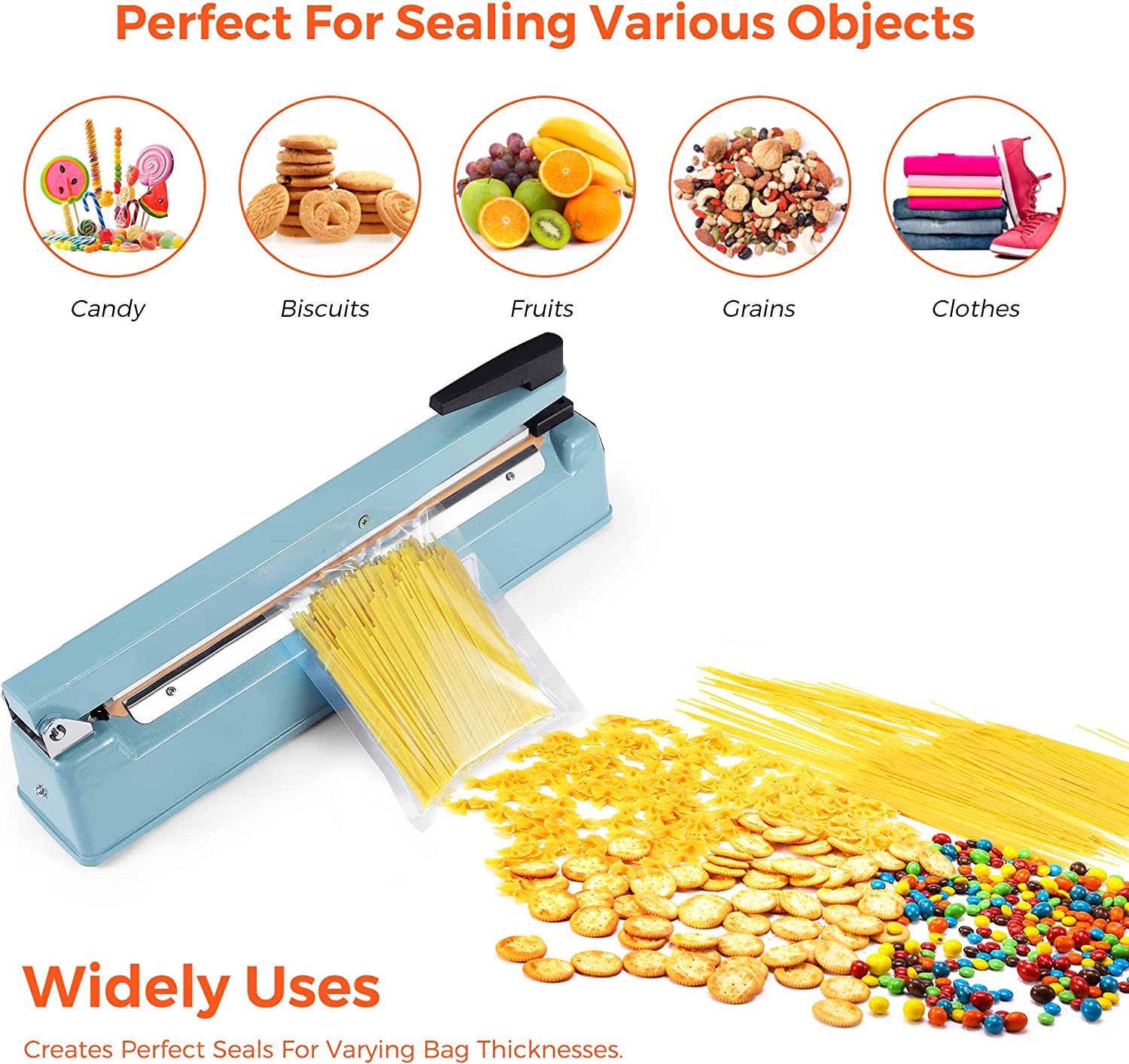 Fuxury 16 Inch Impulse Bag Sealer, Heat Sealer Machine Closer for Cookies, Manual Hot Sealing Machine for Poly Bag & Shrink Wrap with 2 Free Repair Kit (Blue)