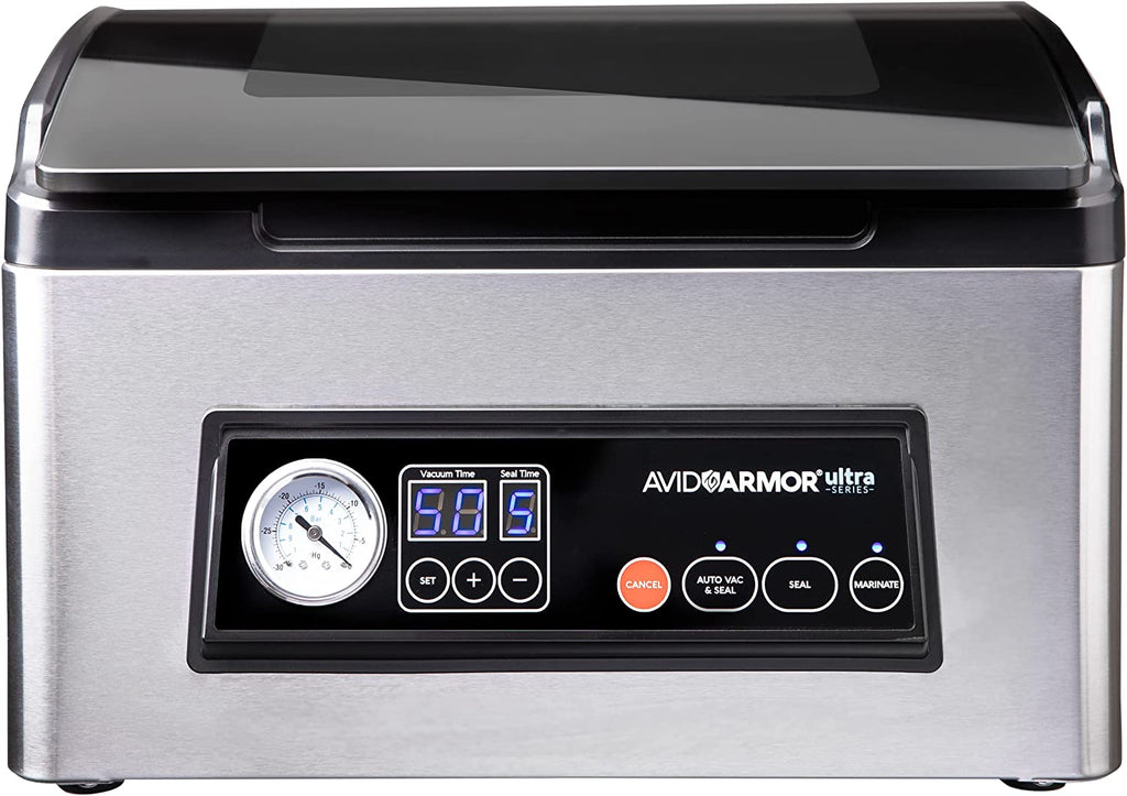 Avid Armor Chamber Vacuum Sealer Machine Model USV32 Ultra Series, Perfect for Liquid-Rich Foods including Fresh Meats, Marinades, Soups, Sauces and More. Vacuum Packaging the Professional Way