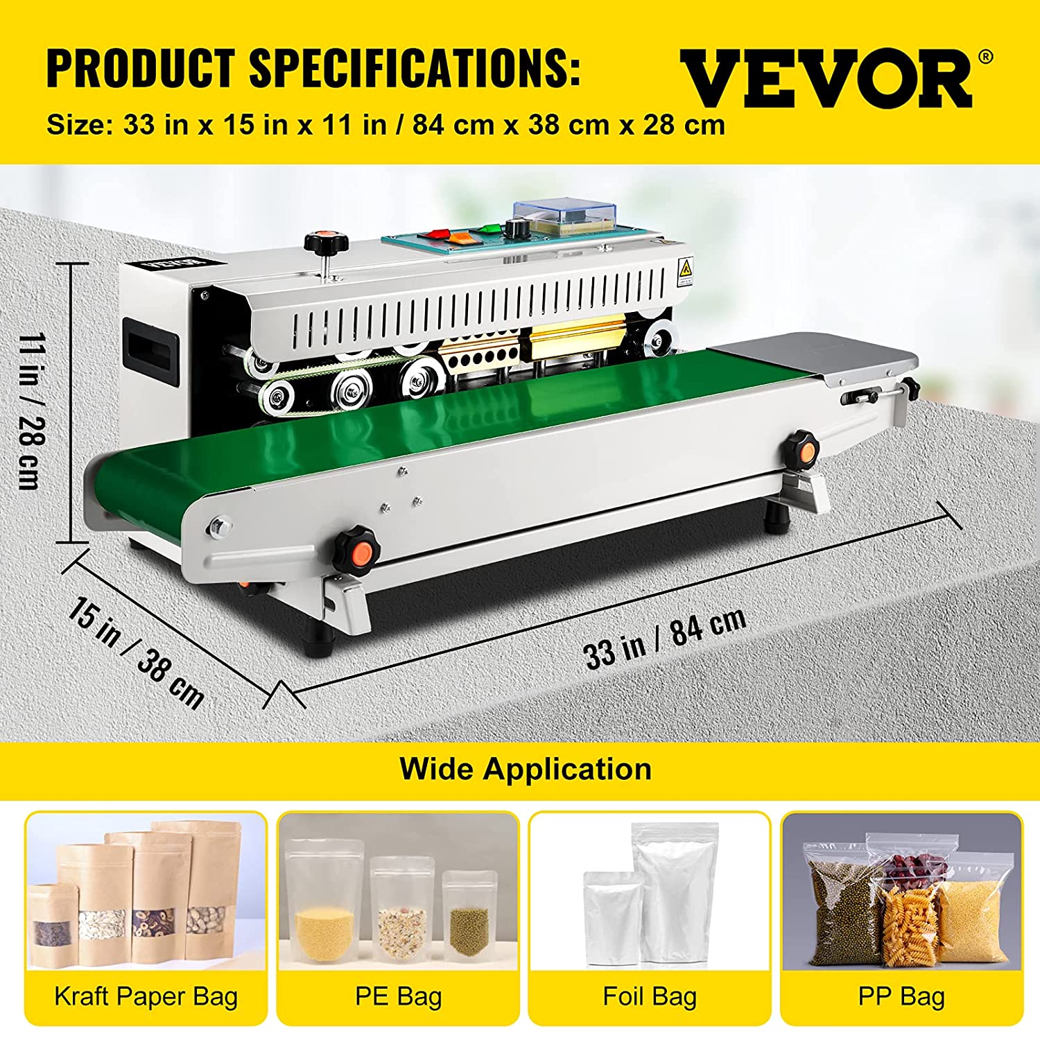 Happybuy FR-900 Continuous Band Sealer, Automatic Horizontal Band Sealer 110V, Continuous Sealing Machine Temperature Control, Bag Sealer Machine for PVC Bags Film