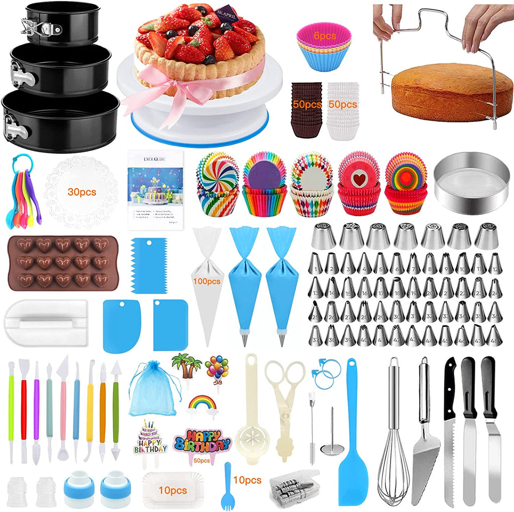 Cake Decorating Supplies 296 PCS, Baking Pastry Tools with Rotating  Turntable Stand - Includes Icing Tips with Pattern Chart & Nozzles Piping  Bag, Tip Coupler, Scrappers, Flower Nail - Party Propz: Online