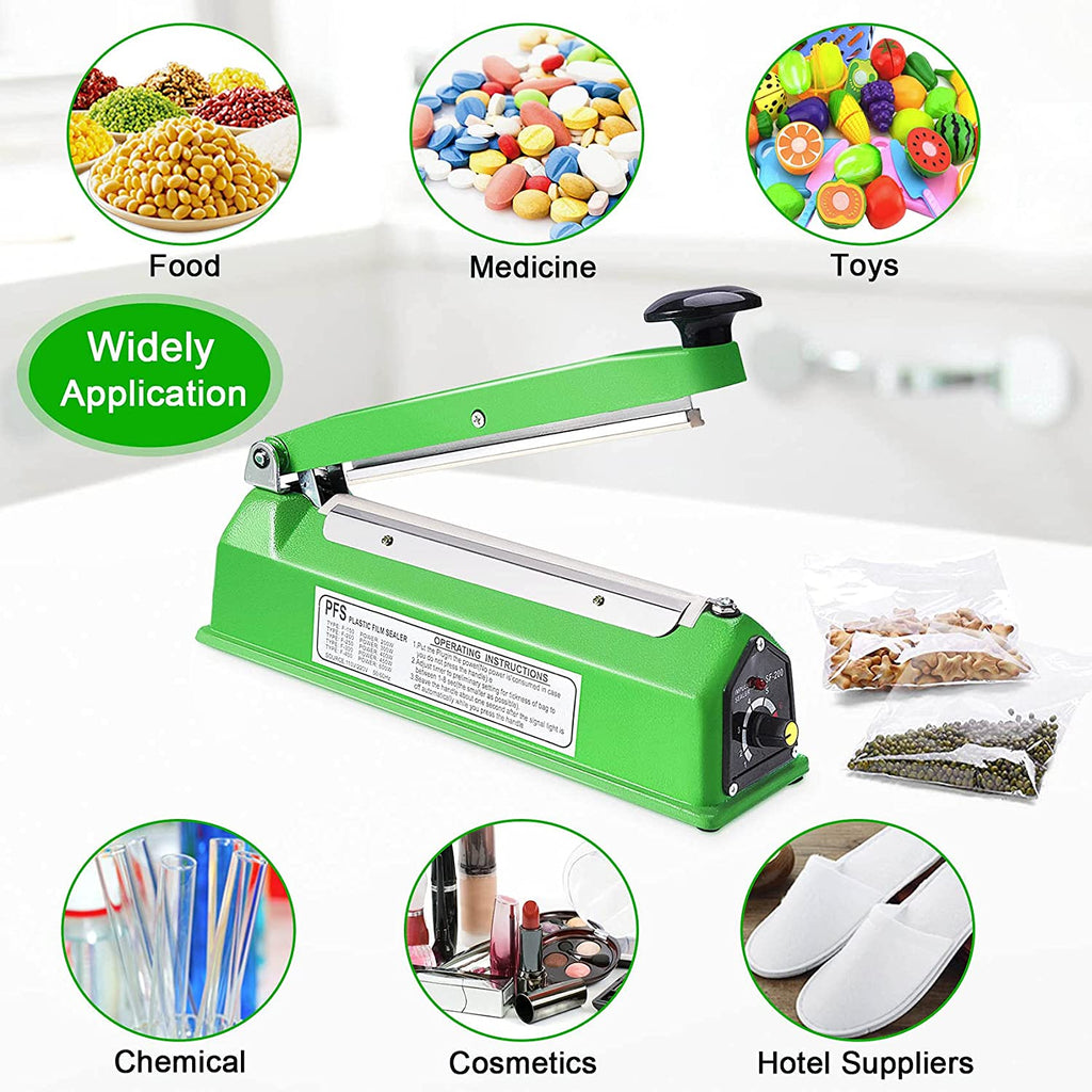 Suteck 8 inch Impulse Bag Sealer, Manual Poly Bag Sealing Machine w/Adjustable Timer Electric Heat Seal Closer with 50Pcs 4X6 Inch Shrink Wrap Bag