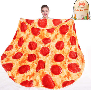 mermaker Pizzas Blanket 2.0 Double Sided 60 inches, Novelty Realistic Pizzas Food Blanket for Kids and Adult, 285 GSM Soft Pepperoni Pizzas Blanket, Funny Gifts for Teen Boy and Girl Gifts