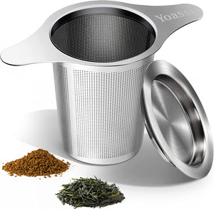 Yoassi Extra Fine 18/8 Stainless Steel Tea Infuser Mesh Strainer with Large Capacity & Perfect Size Double Handles for Hanging on Teapots, Mugs, Cups to Steep Loose Leaf Tea and Coffee