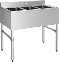 Giantex 3 Compartment Commercial 304 Stainless Steel Sink, Free Standing Triple Bowl Kitchen Sinks w/ 3 Basket Strainer Drains, 10" L x 14" W x 10" D Bowl, for Restaurant, Garage Food Truck Business Equipment