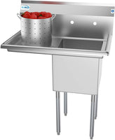 1 Compartment Stainless Steel NSF Commercial Kitchen Prep & Utility Sink with Drainboard - Bowl Size 15" x 15" x 12", Silver