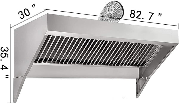VEVOR Concession Hood Exhaust, 7FT Long Food Truck Hood Exhaust, 7-Foot X 30-Inch Stainless Steel Concession Hood Vent Sliver Food Truck Vent, Includes Baffle Hood Filter, Grease Groove, Fume Pipe