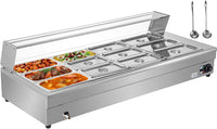 VEVOR 110V Bain Marie Food Warmer 12 Pan x 1/3 GN, Food Grade Stainelss Steel Commercial Food Steam Table 6-Inch Deep, 1500W Electric Countertop Food Warmer 84 Quart with Tempered Glass Shield